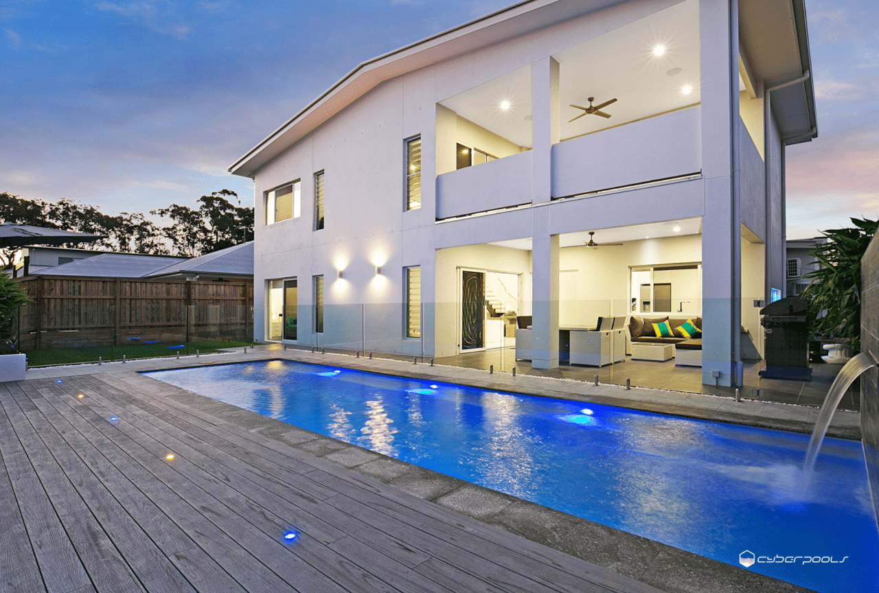 Outdoor Concrete Mineral Pool with Deck & Lighting